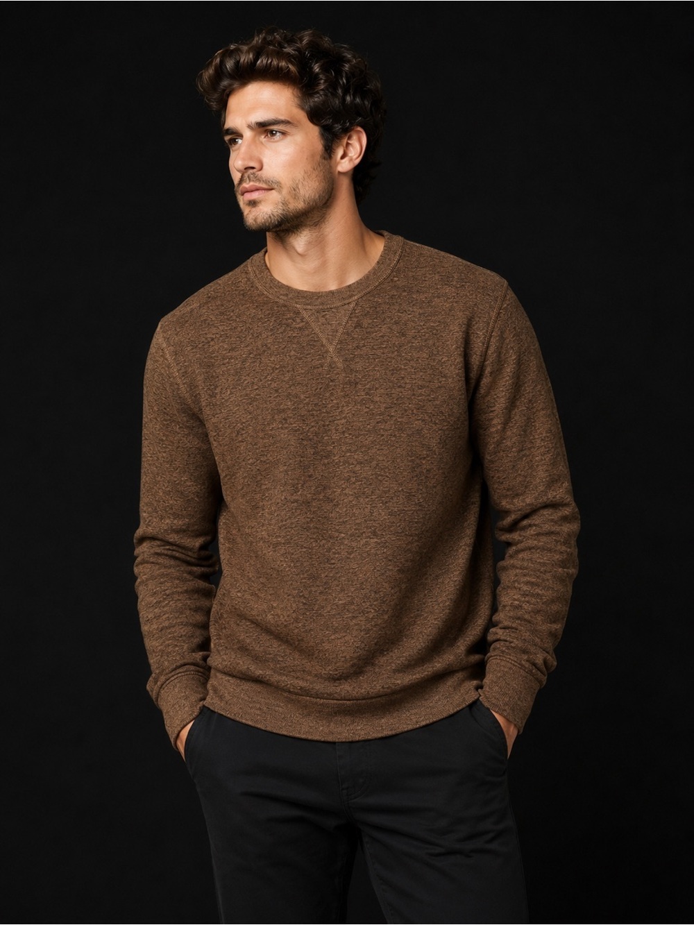 Men’s Brown Heather Crewneck Pullover Sweater Size Large Long Sleeve Casual